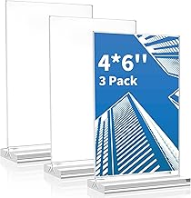 Acrylic Sign Holder 4x6 Inch, 3 Pack Sign Holders Vertical , Double Sided Display Clear TableTop Sign Holder, Acrylic Paper Holder for Wedding Reception, Party Decoration, Numbers Picture Frames