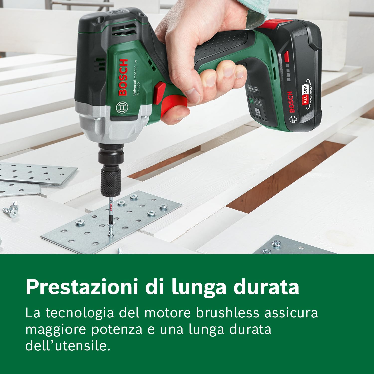 Bosch Avvitatore a massa battente a batteria UniversalImpactDrive 18V-350 (Serraggio e fissaggio potente per le costruzioni; coppia max.: 350 Nm; adattatore esagonale; set di dadi; senza batteria)