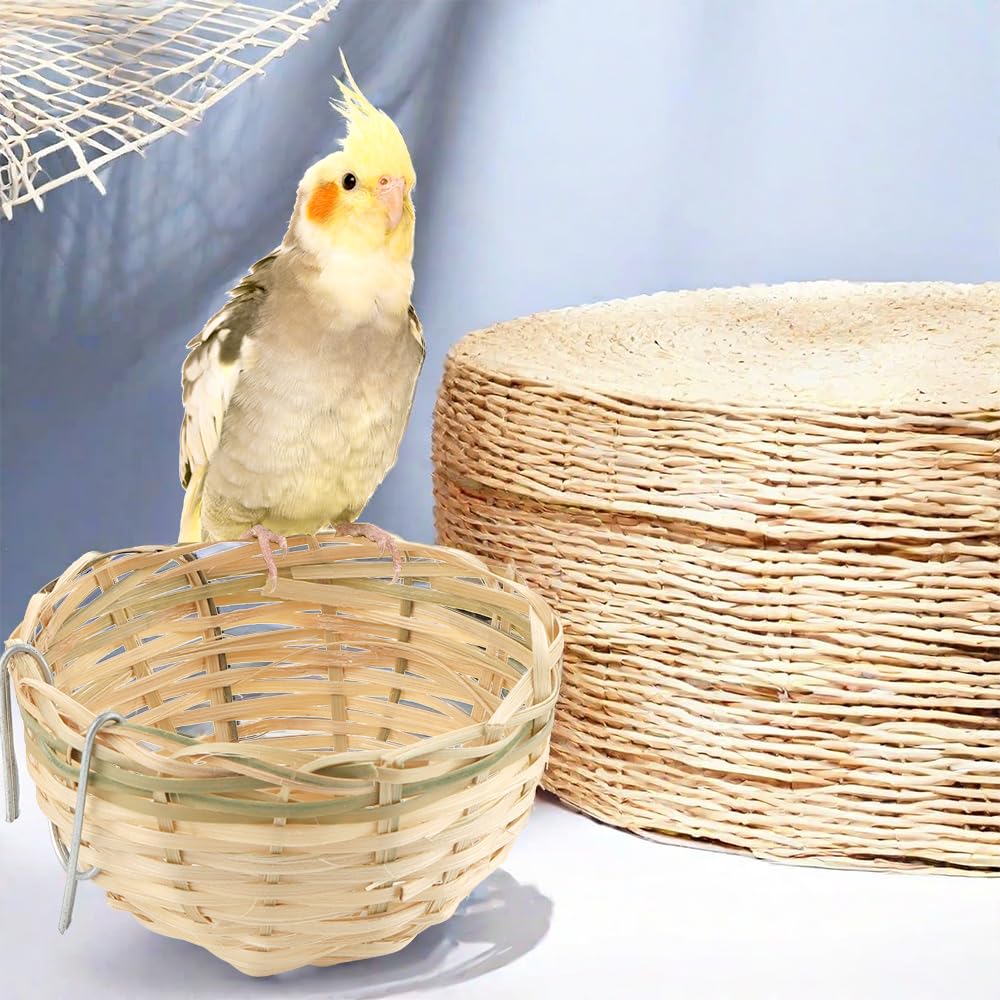 VTurboWay: 4 Stück kleines, handgewebtes Bambus-Vogelnest, Käfighaus, schlüpfende Bruthöhle mit Haken für kleine Vögel, Papageien, Wellensittiche, Sittiche, Nymphensittiche, Sittiche, Finken, braun
