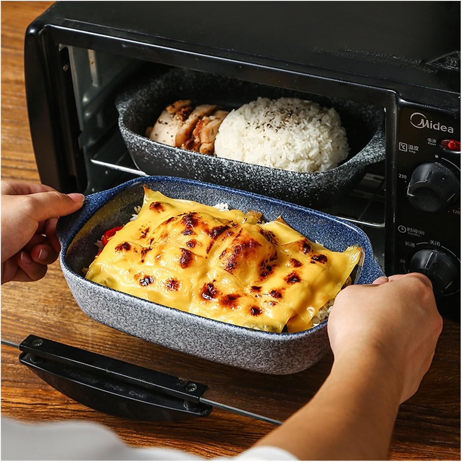 Baking Dish Double Baking Dish Ceramic Cheese Baking Bowl Ovenware With Tray Rectangular Baking Dish Lasagna Pans (Color : H)