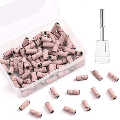 Miniatura 7 de BQAN Bandas de lijado para taladros de uñas, 100 bandas pequeñas, 240 bandas de lijado de lima de uñas de grano fino con brocas de mandril de 0.122