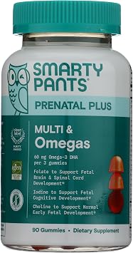 SmartyPants Prenatal Multivitamin Gummies with Omega 3 DHA/EPA, Methylfolate, Biotin, Vitamins D3, C, B12, B6, A, K, and Zinc, Gluten Free, Clean Label, Two Fruit Flavors, 90 Gummies (30 Day Supply)