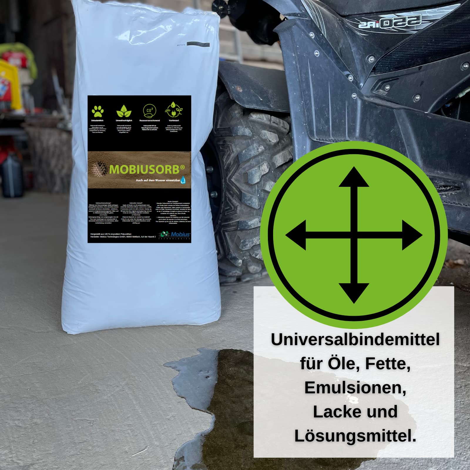Ölbinder Granulat 50 l saugstark nachhaltig ressourcenschonend Klimaschutzeffekt aus Kühlschrankrückproduktion Made in Germany prävention Auffangwannen 16 kg