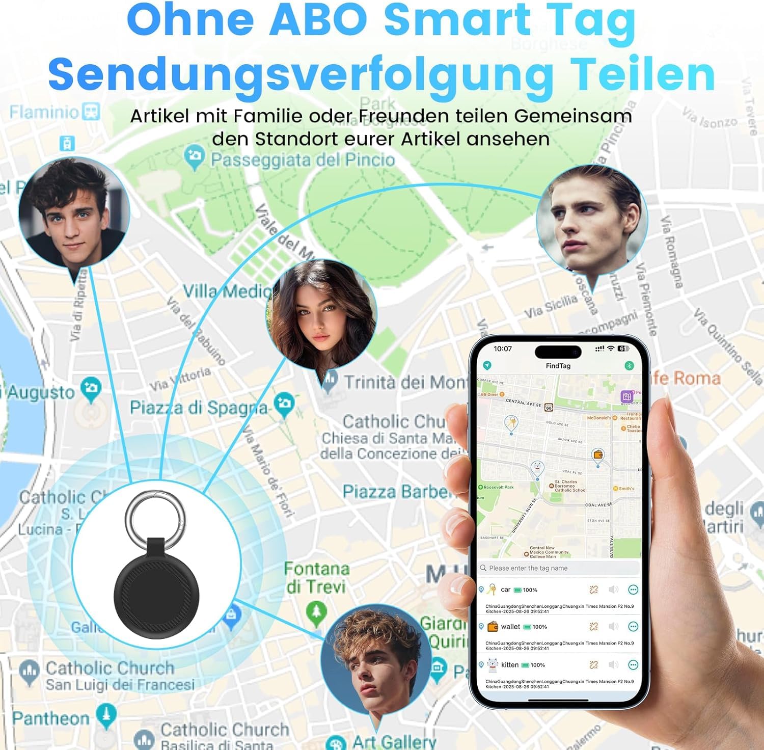 GPS Tracker Auto Ohne ABO - GPS-Tracker Auto für iOS ＆ Android, Smart Tag Magnet Finder Keine monatliche Gebühren, Vehicles Tracker mit Echtzeit-Standortbestimmung Keine ABO