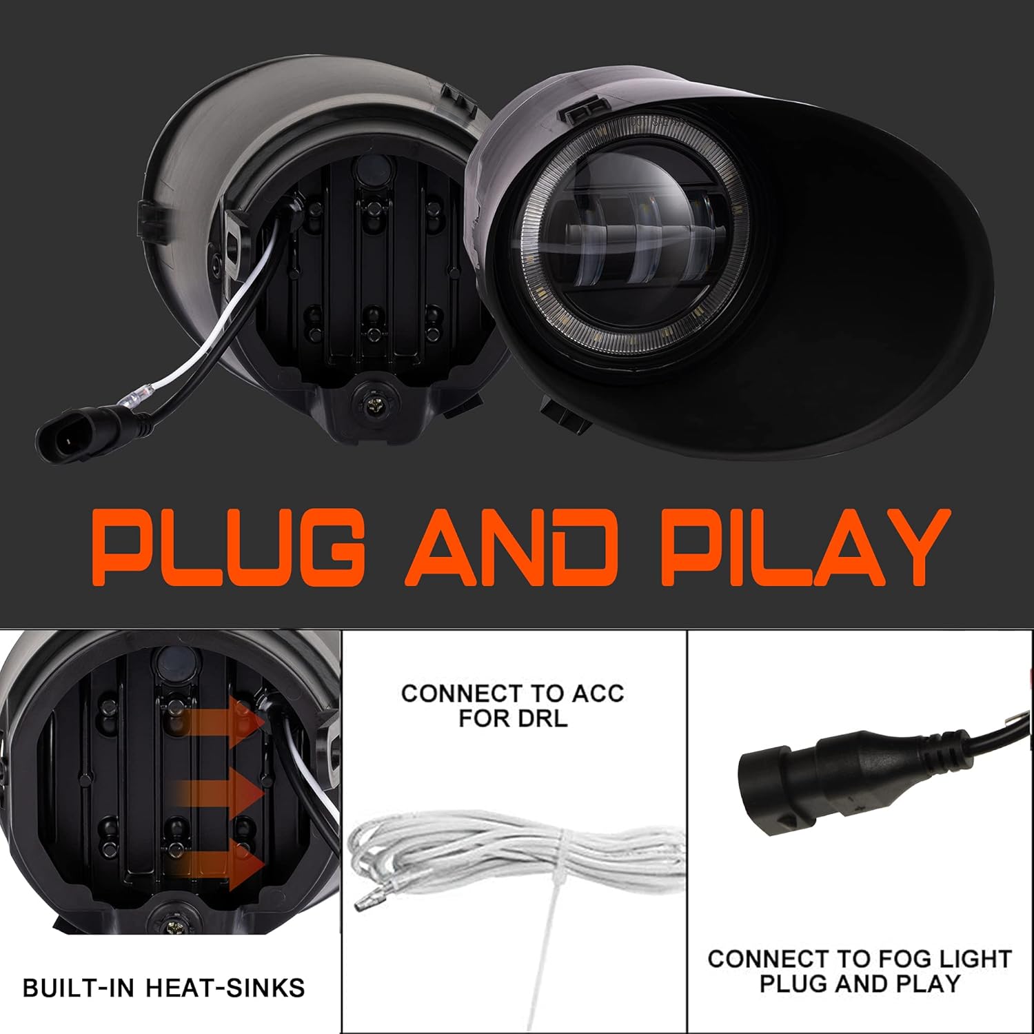 DRFG LED Fog Lights with Daytime Running Lights Compatible for Toyota Tundra 2007 2008 2009 2010 2011 2012 2013, Sequoia 2008-2011 Fog Light Assembly Fit for Original Bumper Driving Fog Lamp