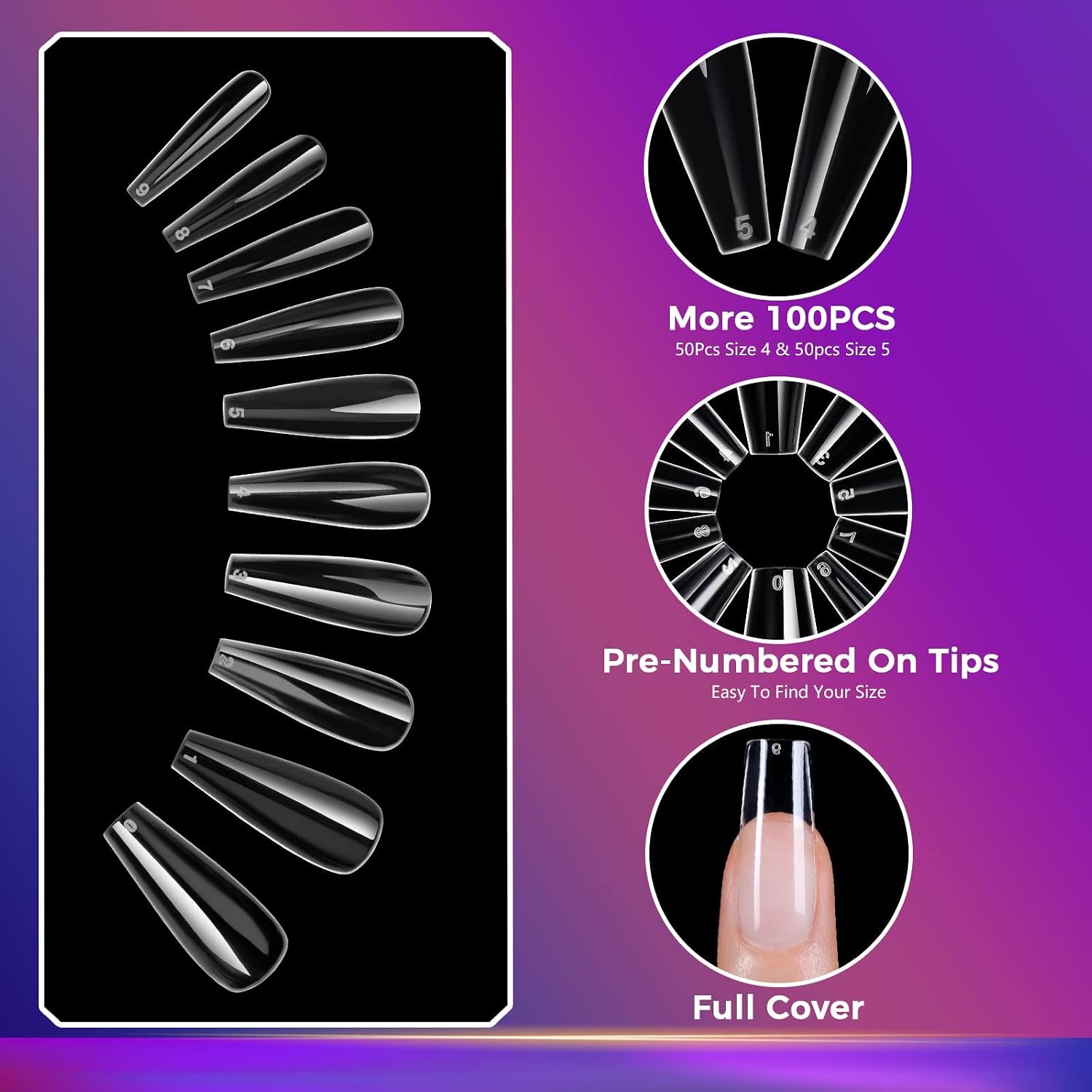 Fake Nails Coffin Nail Tips - Easkep Acrylic Nails Clear Nail Tips False Nails Full Cover Nail Tips Press On Nails Coffin 600Pcs XL Shape Long Ballerina Traceless Artificial with Box Nail Art 10 Sizes Clear