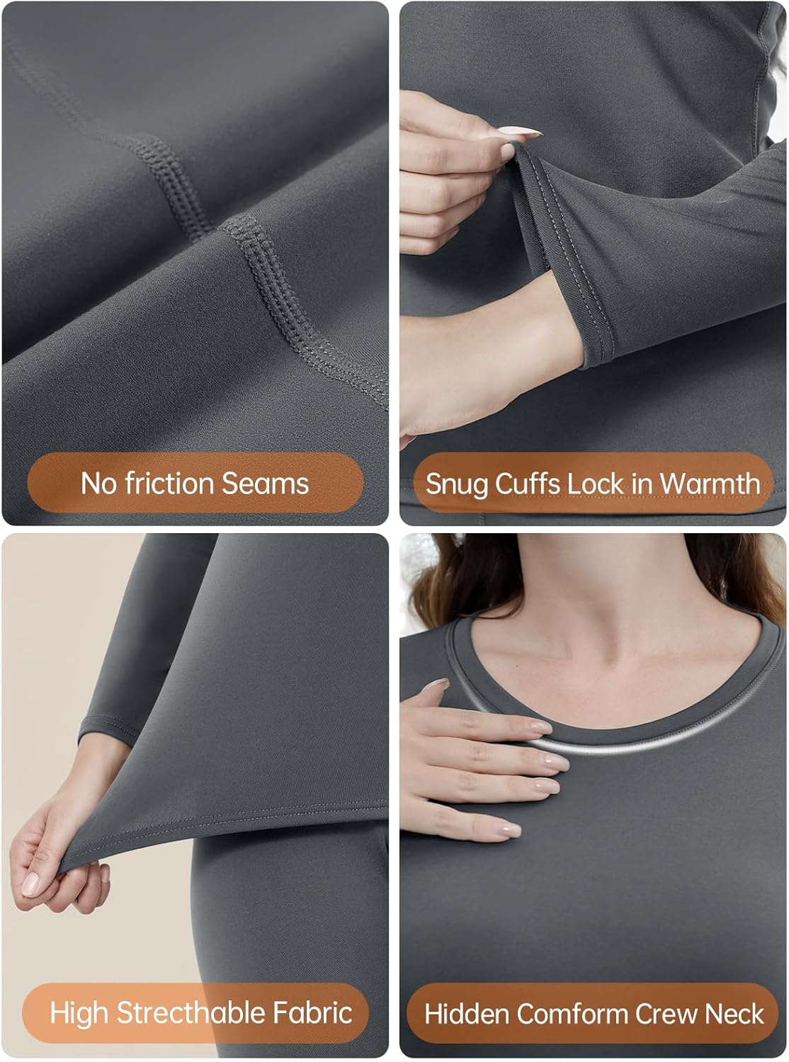 2 Packs Thermal Underwear for Women Long Johns Set for Cold Weather Base Layer Top & Bottom with Fleece Lined - Image 4
