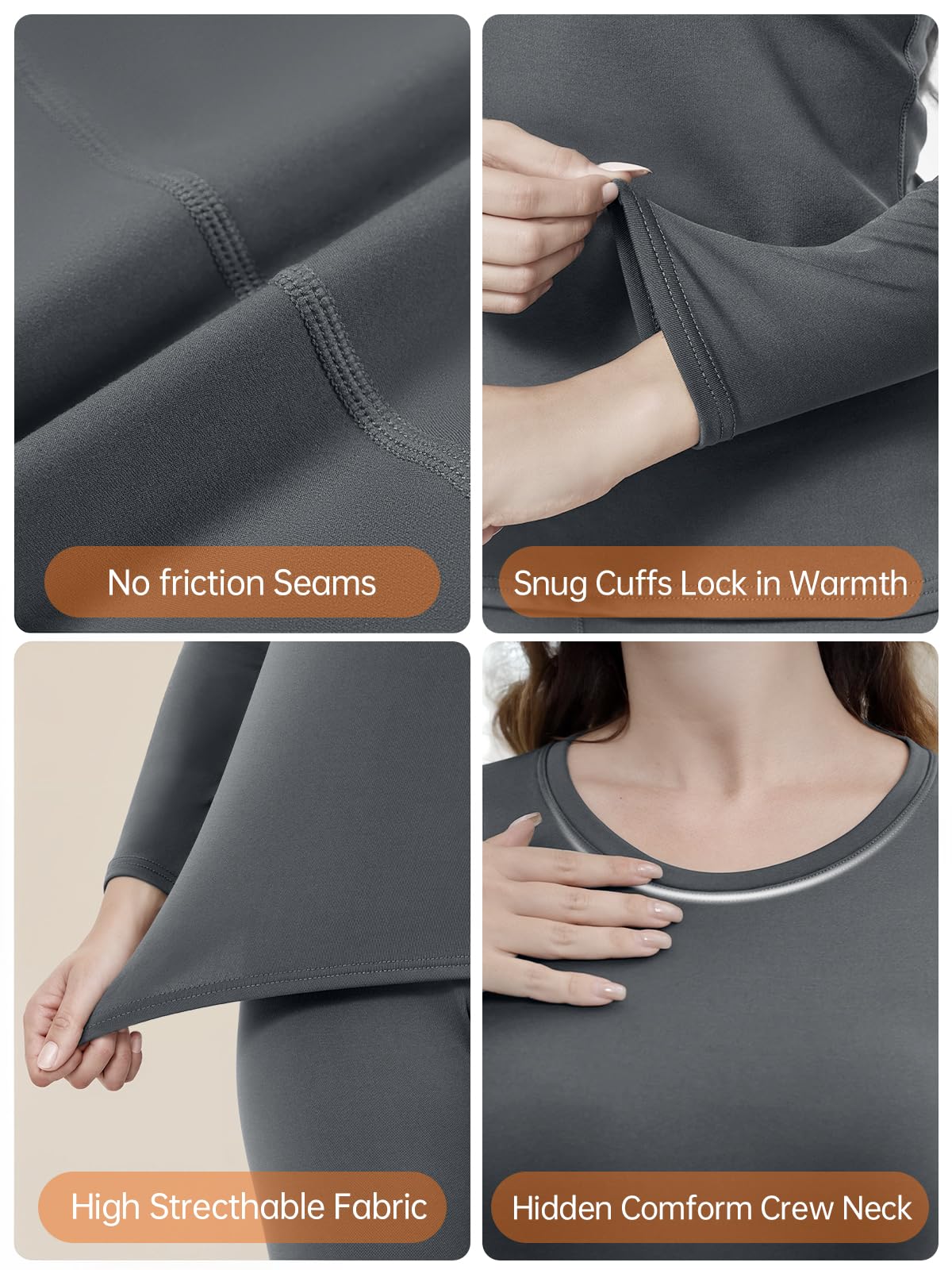 2 Packs Thermal Underwear for Women Long Johns Set for Cold Weather Base Layer Top & Bottom with Fleece Lined