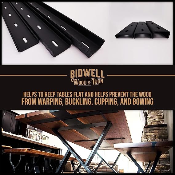 Bidwell Wood & Iron C-Channel Table Brace 2.0 12 Hidden Steel Support for Live Edge or Slab Wood Tops Heavy-Duty 1/2 Leg Steel Tabletop Stabilizer Single Piece