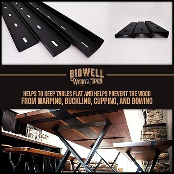 Bidwell Wood & Iron C-Channel Table Brace 2.0 12 Hidden Steel Support for Live Edge or Slab Wood Tops Heavy-Duty 1/2 Leg Steel Tabletop Stabilizer Single Piece