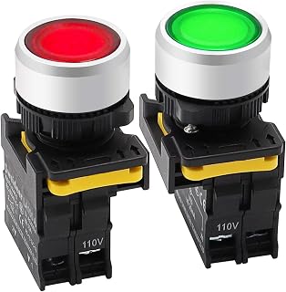 mxuteuk 2Pcs Red Green LED 22mm Momentary Push Button Switch IP65 Waterproof 1NO 1NC 10A 600V 110-220V