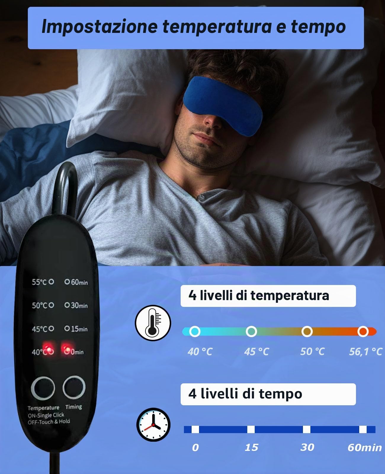 Maschera per gli occhi riscaldante, elettrica, riscaldabile, con semi di lino, per alleviare blefarite, occhi asciutti, occhiaie e orzo, lavabile (blu scuro)
