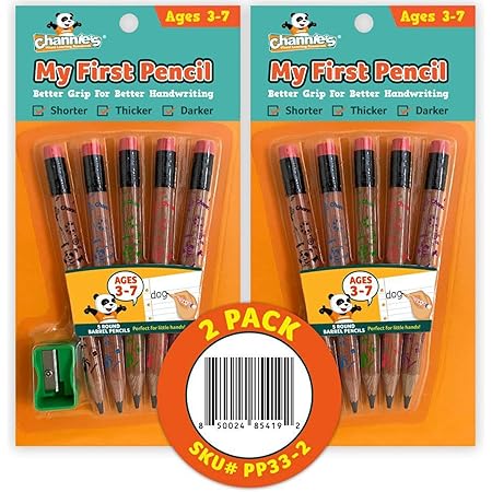 Channie's My First Pencil, Easy-to-Hold Write Size Graphite Jumbo Barrel Presharpened Wooden 2B Small Pencils for 3-7 Year Olds, Brown Color, 2 Pack (5 Pencils Each)