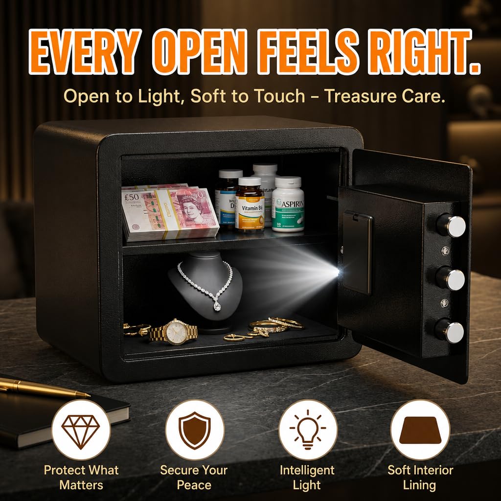 Caja fuerte digital de 22 litros para el hogar, caja fuerte electrónica con teclado, caja de acero antirrobo para objetos de valor, joyas, dinero en efectivo y documentos, montaje en pared