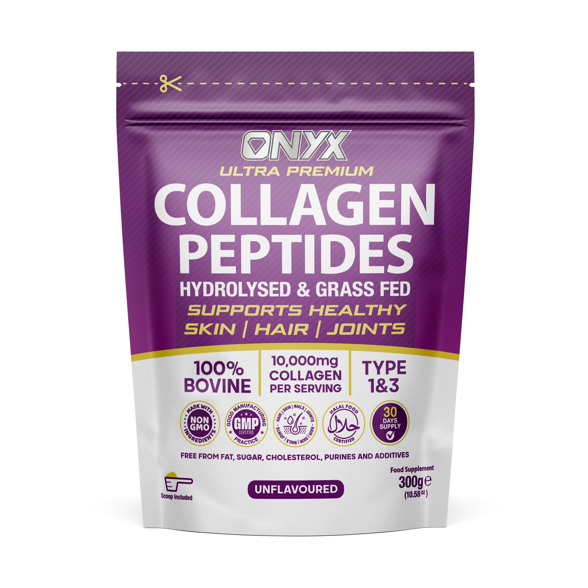 Premium Collagen Powder 300g Hydrolysed Bovine Collagen Peptides Powder - Halal Certified - Healthy Skin, Hair & Joints - Collagen Supplements for Women & Men (30 Days Serving 300g)