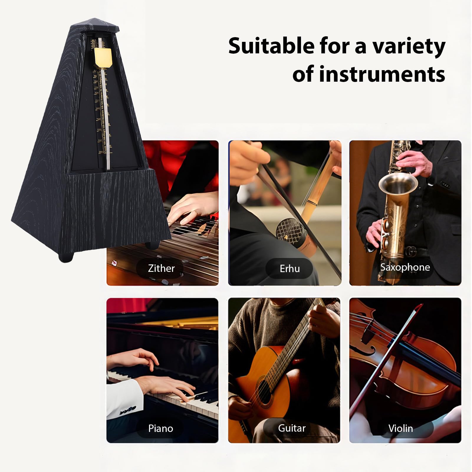 Fabater Metronomo Meccanico per Pianoforte, Chitarra, Violino, Cetra, Movimento in Ottone Massiccio con Battiti Risonanti Chiari 40-208 BPM, modalità Accento Regolabile 0/2/3/4/6 (Grano di ebano)