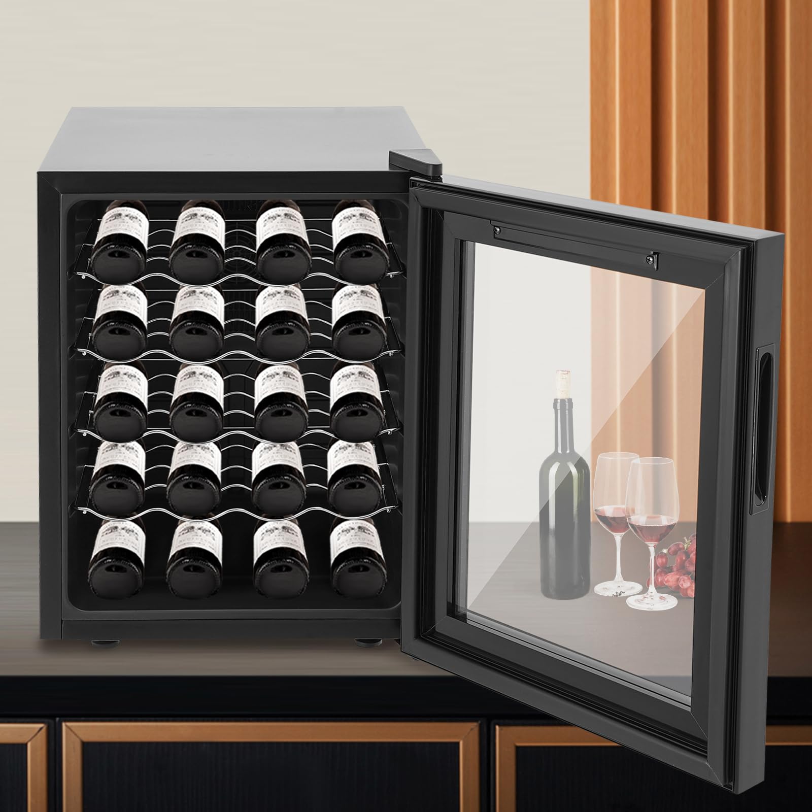 Frigorífico para vino (20 botellas, 48 litros, con puerta de cristal templado, pantalla LED, control táctil de 12 – 18 ℃, bajo dB, refrigerador de vino independiente, temperatura constante)