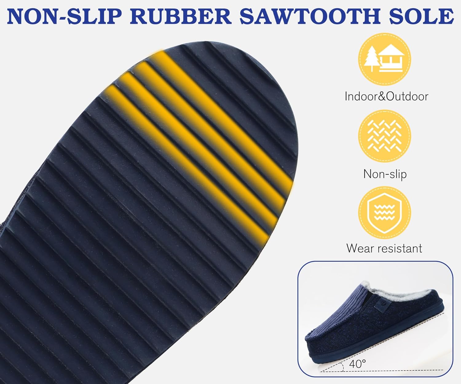 ONCAI Mens Slippers,Warm Comfort Memory Foam Cotton-Blend Corduroy Stripe Faux Fur House Shoes for Man Indoor/Outdoor with Non-slip Rubber Soles US Size 7-16 - Image 6