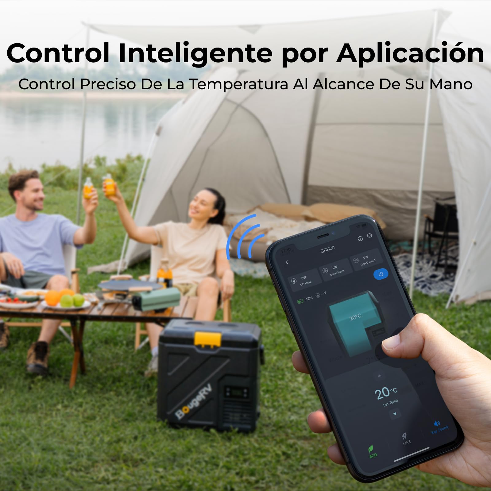 BougeRV CRH20 Nevera Coche Pequeña 20L Asa, -20°C~20°C | Compresor Portátil 12V 24V 230V Freezer App IPX4 Mini Frigorífico Eléctrico Auto Camping Viajes (Novedad 2026)