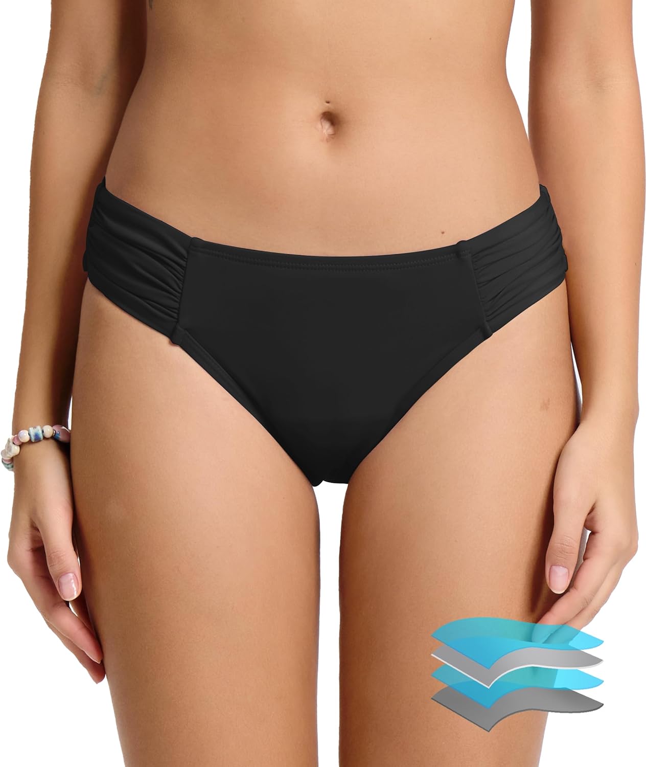 Beautikini Period Swimwear Menstrual Leakproof Low Waist Ruched Bikini Bottom Bathing Suit Shorts for Teen Girls X-Small Black