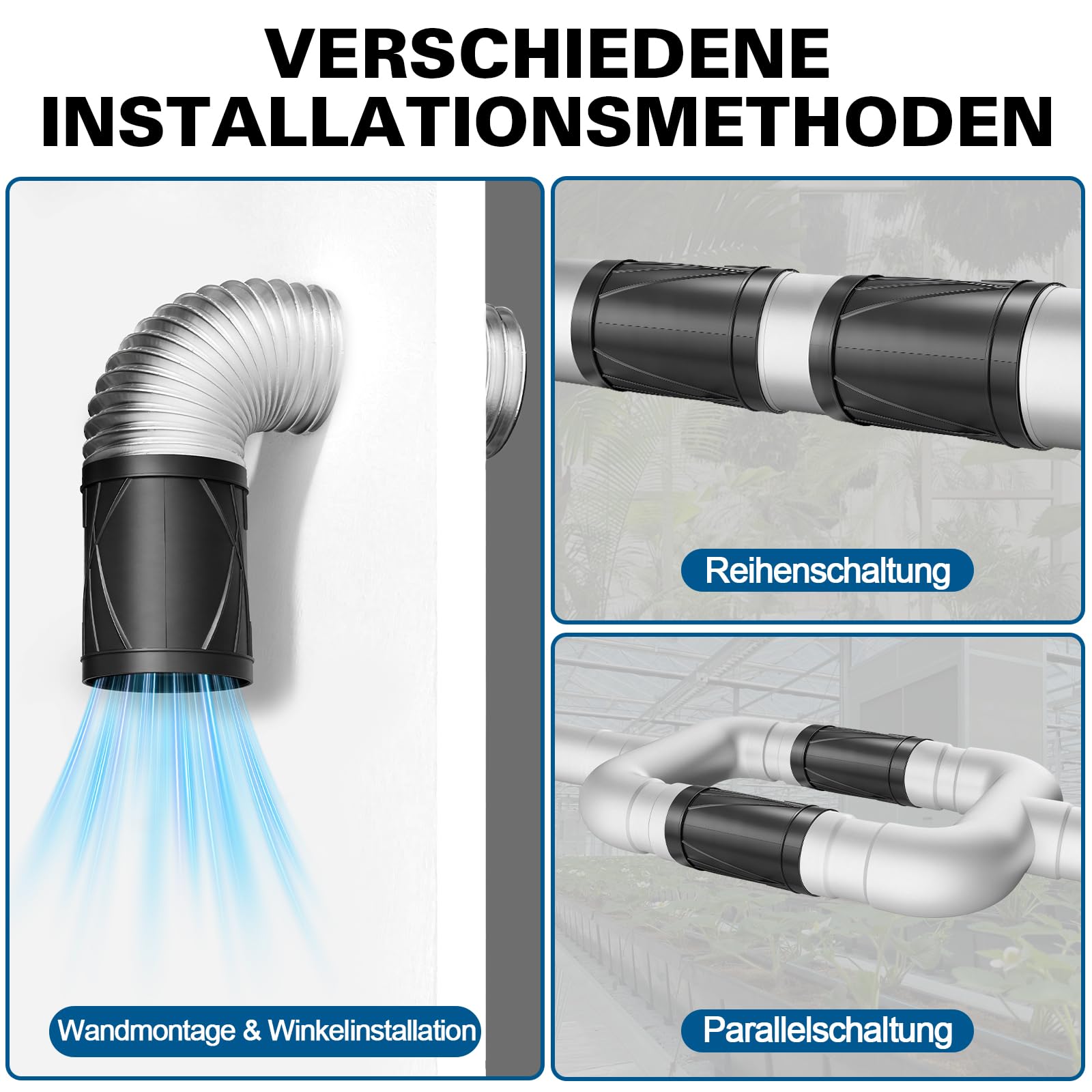 Regelbar Rohrventilator 150mm, 588 m³/h Inline Abluftventilator Rohrlüfter mit Drehzahlregler, EC Motor, EU-Stecker, 3m Kabel, 3000 U/min Kanalventilator für Grow-Zelte, Gewächshaus, Badzimmer, Garage
