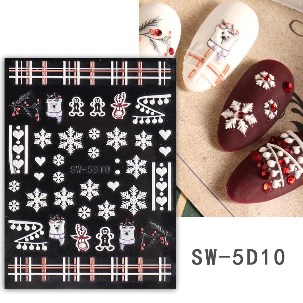 5D Weihnachts-Nagelsticker – 6 Blatt Selbstklebend, 3D-Effekt, Super Einfach Anzuwenden