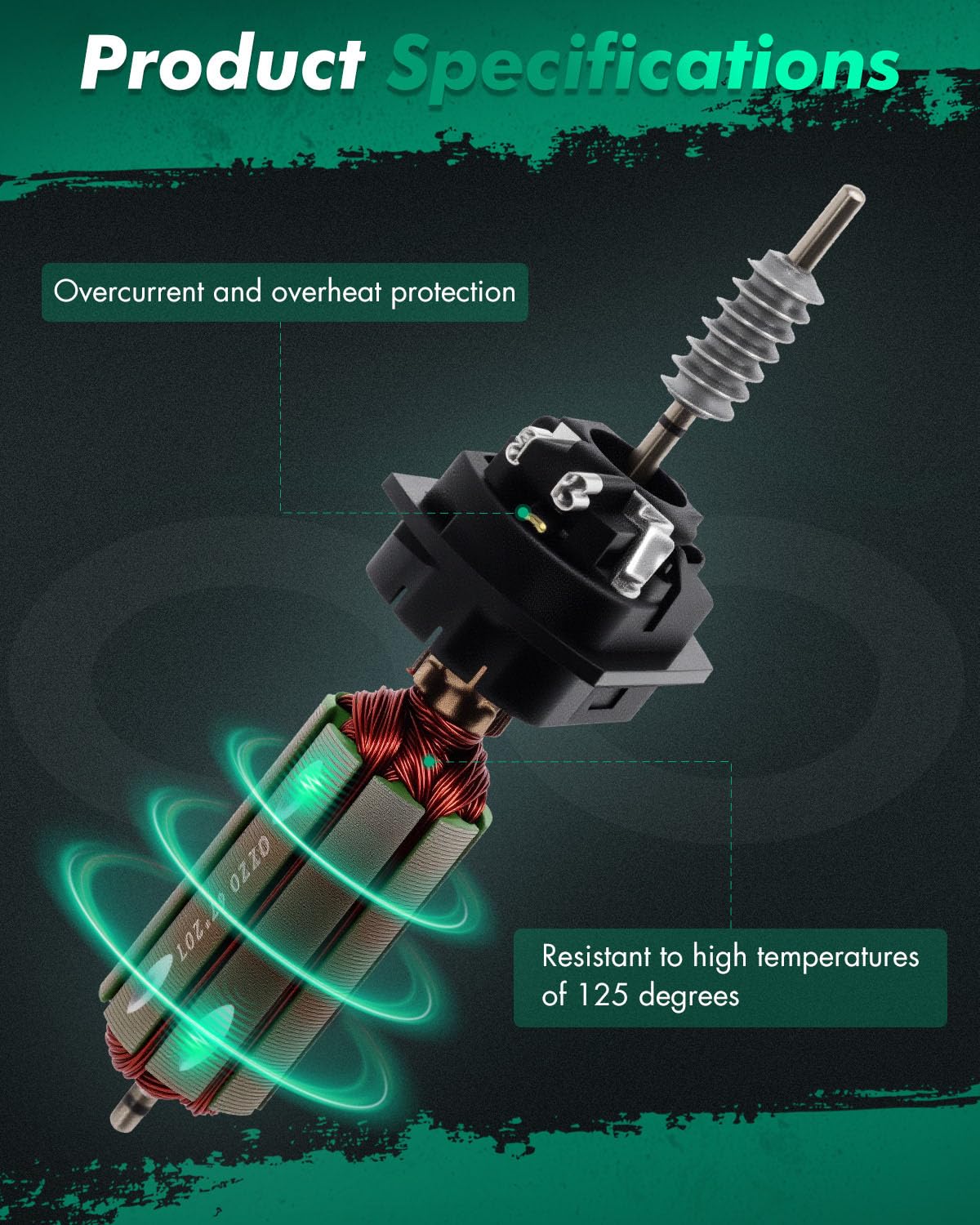 Product Specifications highlighting protection and temperature resistance