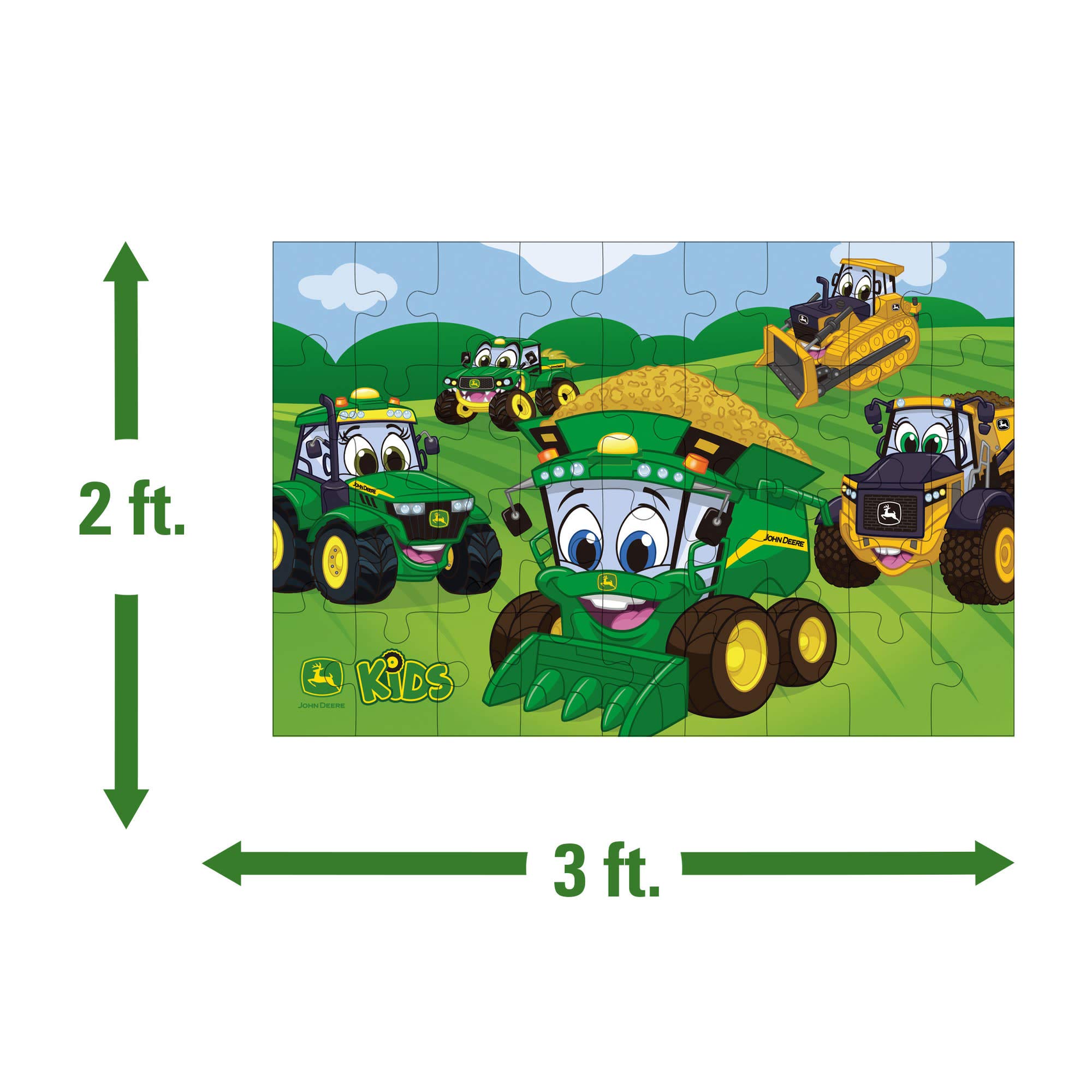 John Deere Rompecabezas de Piso para niños, Rompecabezas Extragrande de 3 x 2 pies con 36 Piezas, Juego de Rompecabezas para niños, Juegos nocturnos Familiares, Juego Educativo para niños y niñas,