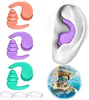 Tampões de ouvido infantis de natação, 3 pares de tampões de ouvido infantis de silicone reutilizáveis à prova d'água para natação, surfe, banho, banho, banho, banho, banho e banho para crianças