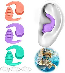 Tampões de ouvido infantis de natação, 3 pares de tampões de ouvido infantis de silicone reutilizáveis à prova d'água para natação, surfe, banho, banho, banho, banho, banho e banho para crianças
