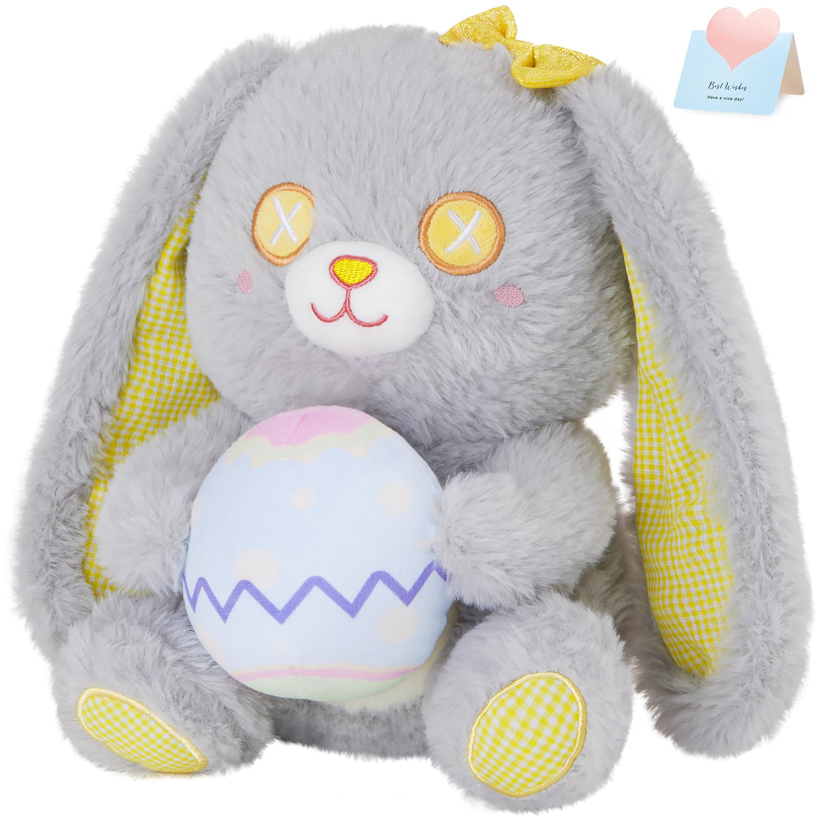 Glow GuardsEaster Bunny Stuffed Animal,10" Gray Bunny Plush Toy Holding Easter Egg,Plush Bunny Rabbit for Easter Egg Hunting Easter Gift for Girls Boys Kids