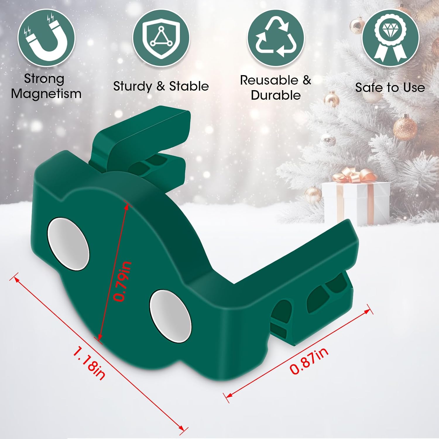 60PCS Magnetic Christmas Light Clips, C7/C9 Christmas Light Clips, Extra Strong Magnetic Christmas Lights Hooks for String Light Outdoor Patio Lighting, Metal Surface Roof Fence Railing Gutter, Green