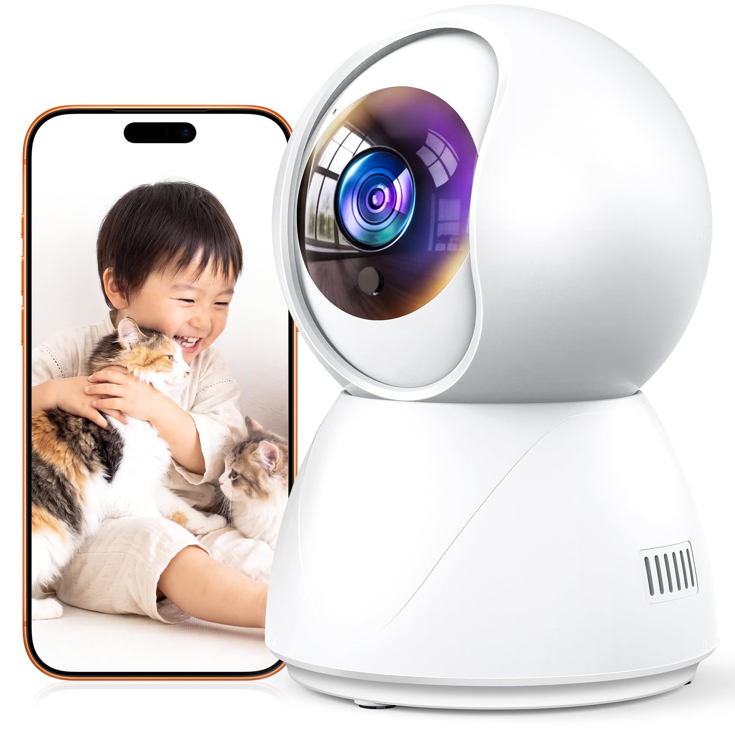 ペットカメラ iPhone対応 室内カメラ 双方向通話 24時録画 防犯カメラ 見守りカメラ ネットワークカメラ (ホワイト)