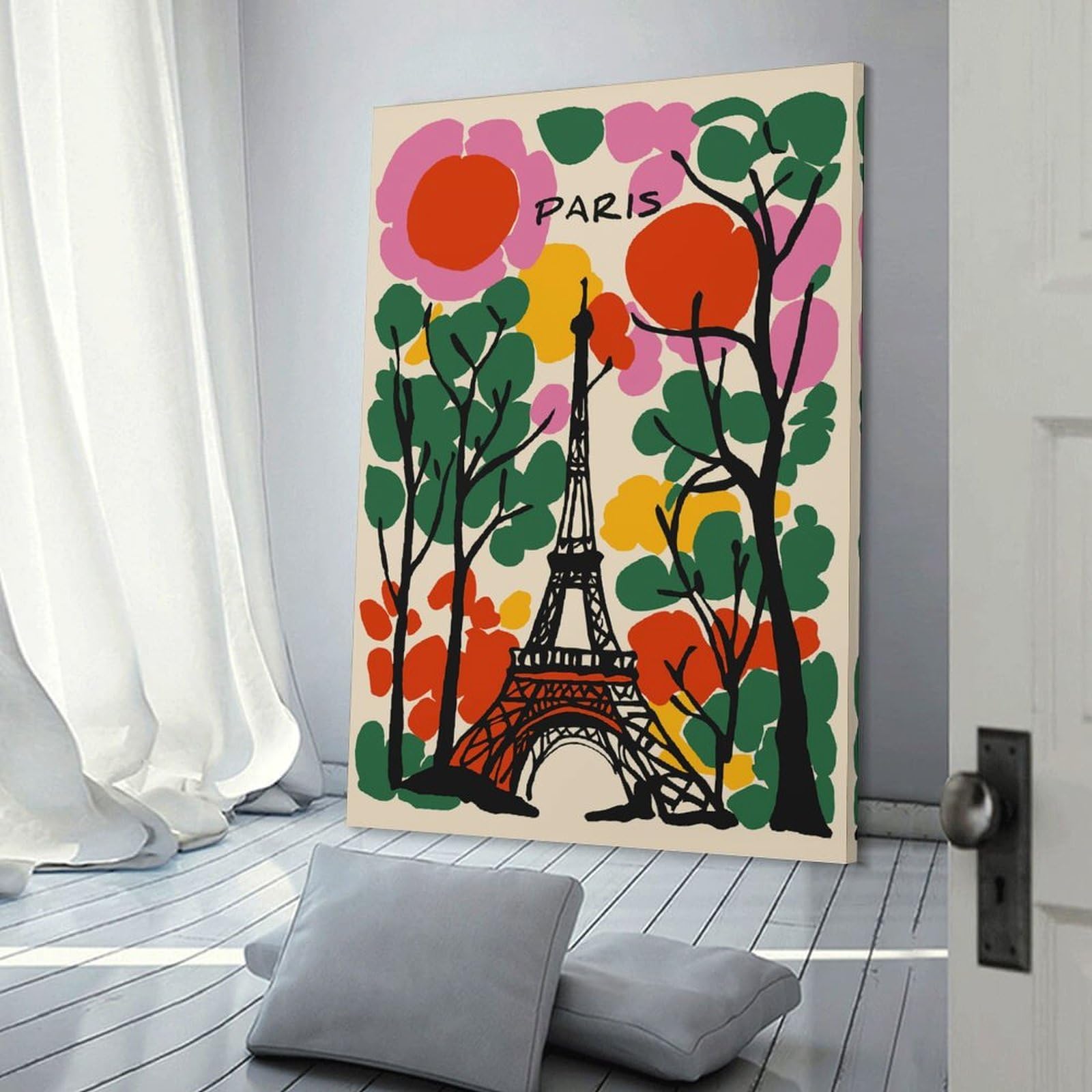 Junmoney Frame-Style-20 Canvas Art Print Paris Eiffel Tower Colorful Illustration, 20X30inch(50X75cm), For Office, Study Or Home Workspace, Home Office Artwork With Decorative Appeal