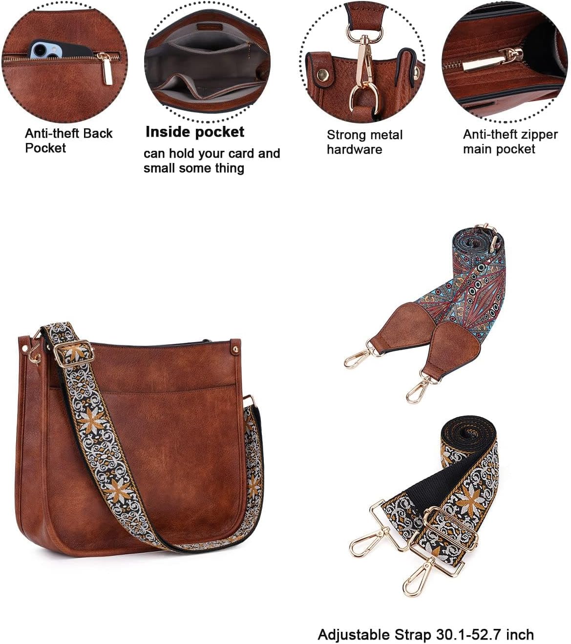 Crossbody Bag Women Vegan Leather Hobo Handbag Trendy Crossbody Shoulder Bag Purses For Women with 2 Adjustable Strap - Image 6