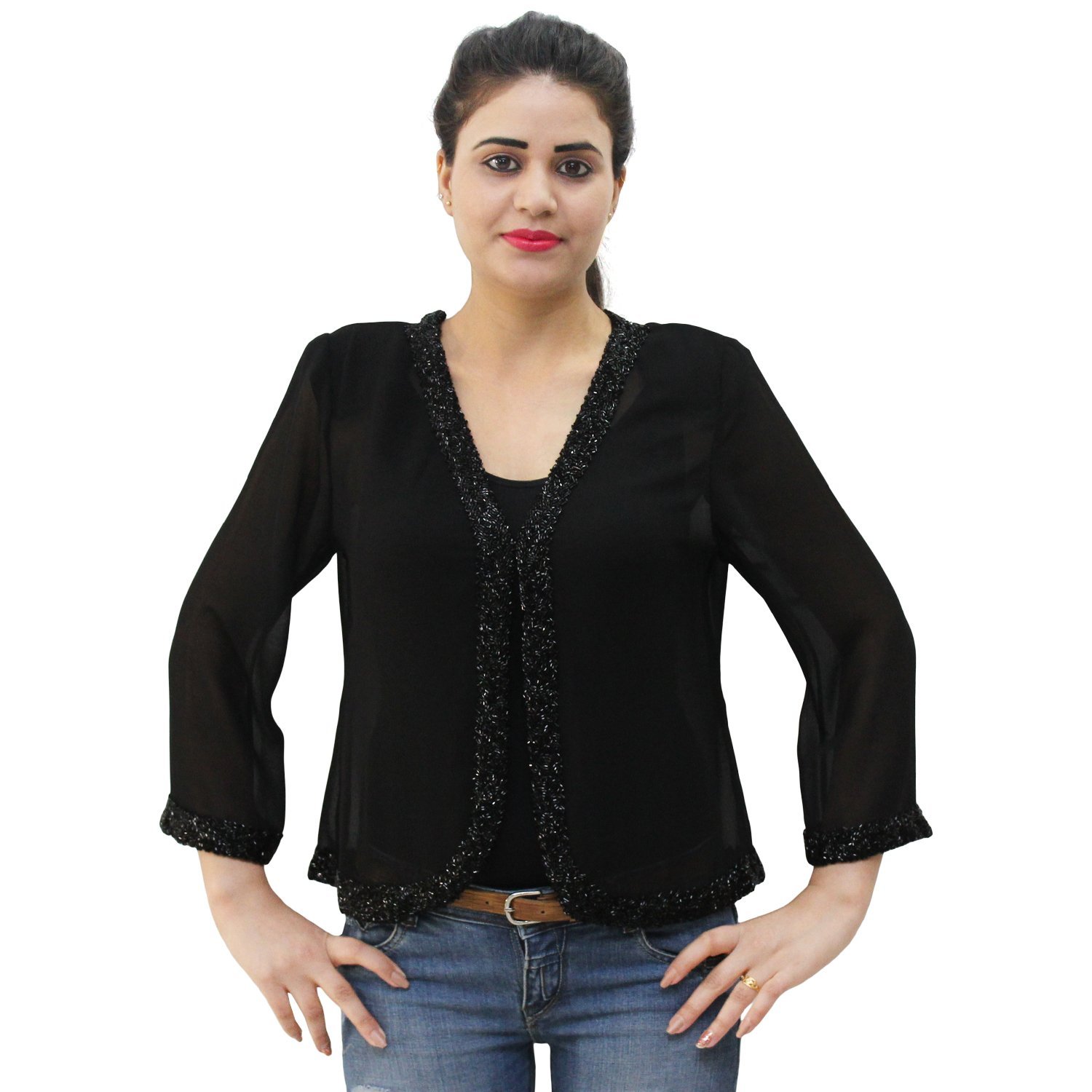 matelco Women's Georgette Embroidred Short Shrug Jacket (A-30-Ad06Jbk041Wn_Wine)-picture-34