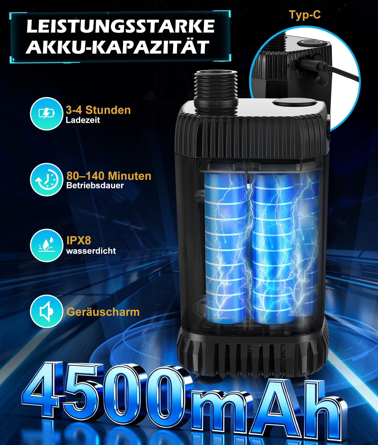 WADEO Tragbare Campingdusche akku 6000 mAh mit Pumpe Tauchsieder und 20l-Wasserbehälter, wasserdichte Campingpumpe Outdoor-Duschset mit Heizfunktion für Wandern Reisen Garten Autowäsche Notfälle