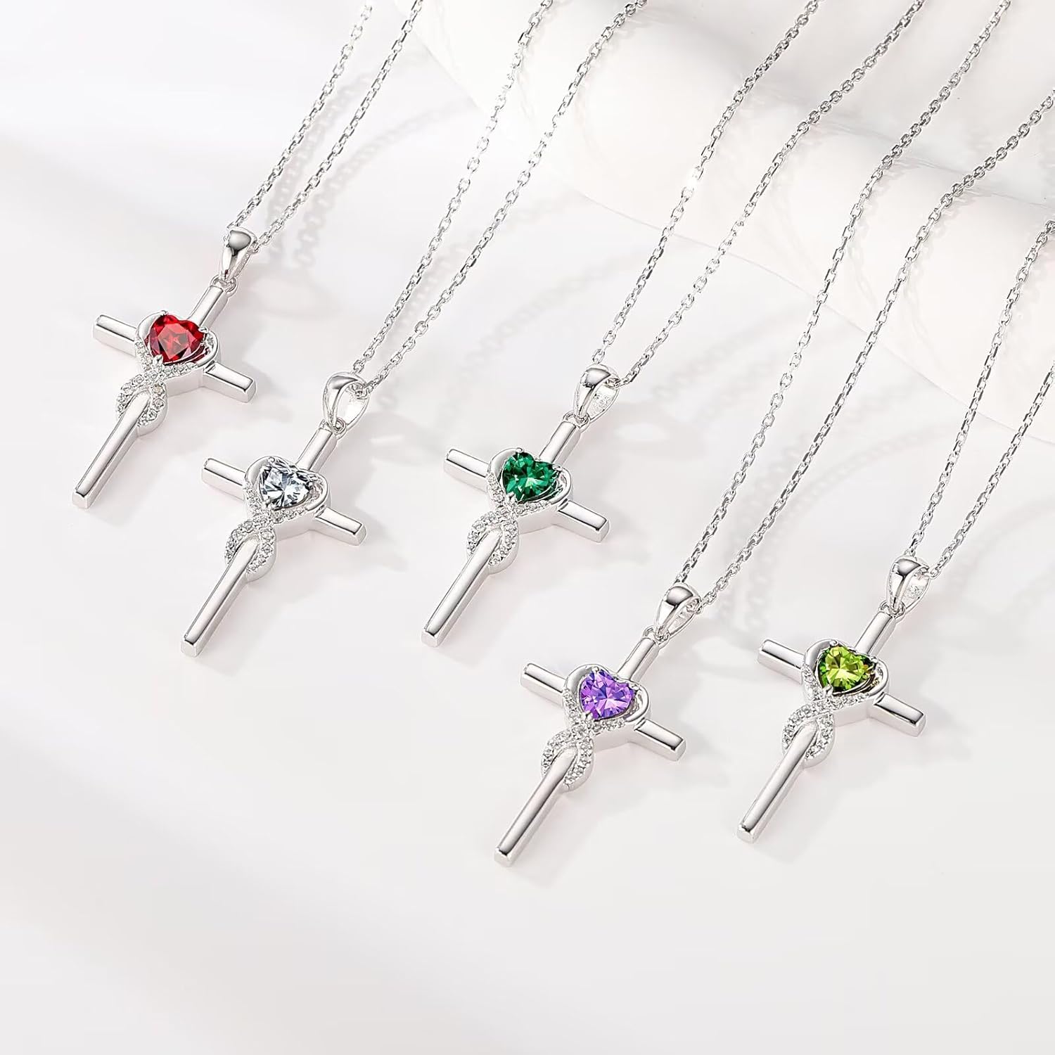 Iefil Cross Necklace for Women - 925 Sterling Silver Birthstone Necklace, Anniversary Birthday Gifts for Women Wife - Image 5
