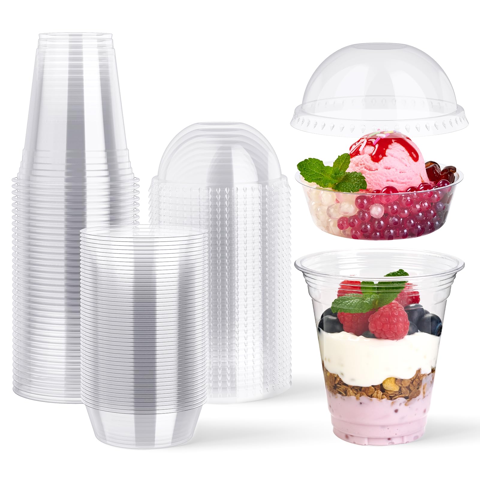 Lilymicky 50 Sets 12 oz Clear Plastic Parfait Cups with Insert & Dome lids, Disposable Yogurt Fruit Cups for Kids, for Dips and Veggies, Dessert and