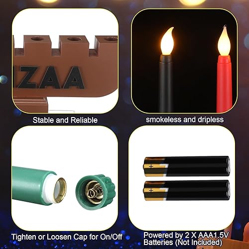 Miniatura 3 de Baquler Kwanzaa Kinara - Juego de 8 velas Kwanzaa sin llama, velas eléctricas sin llama, velas cónicas sin llama con portavelas Kinara, soporte de