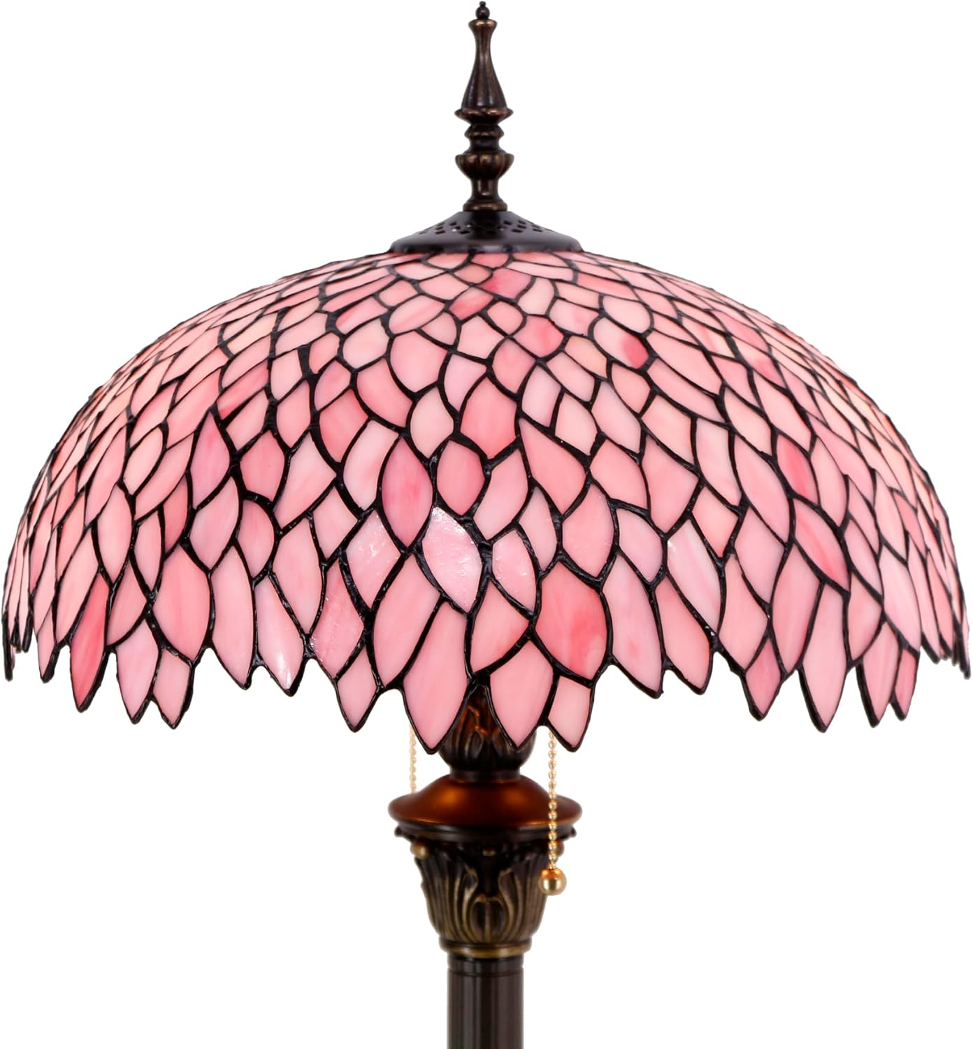 WERFACTORY Tiffany Floor Lamp Pink Wisteria Stained Glass Standing Reading Light 16X16X64 Inches Antique Style Pole Corner Lamp Decor Bedroom Living Room Home Office S523P Series