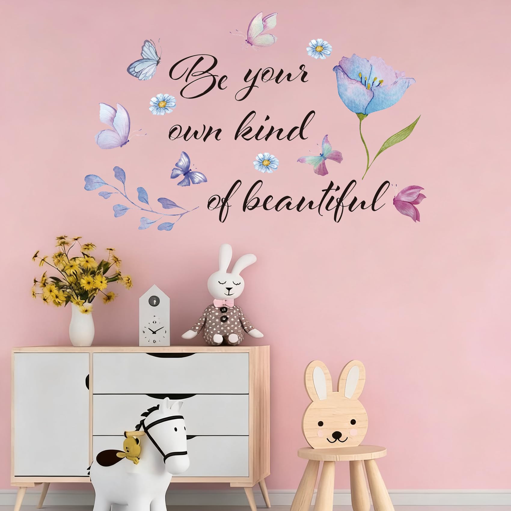 Inspirational Vinyl Wall Decals, Be Your Own Kind of Beautiful Sayings Wall Stickers Quote Art Lettering Wallpaper for Girls Women Bedroom Living Room Home Decoration