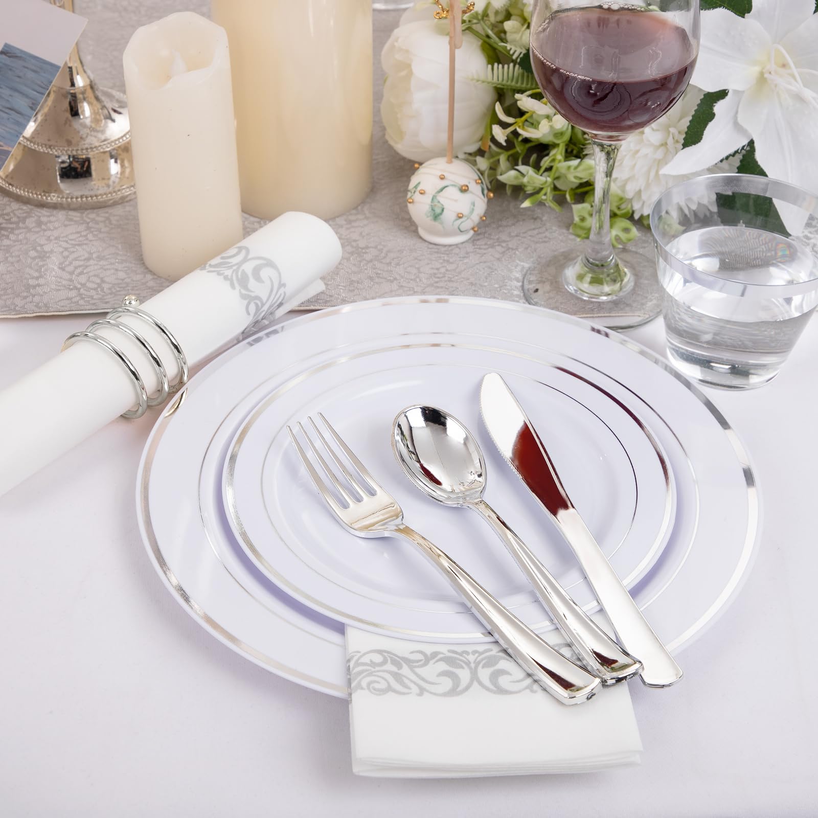 White Plastic Plates For Dinner Bestluck 350PCS White And Gold Plastic  Plates For 50 Guests, Disposable Dinnerware Disposable Plates, image size:1600x1600