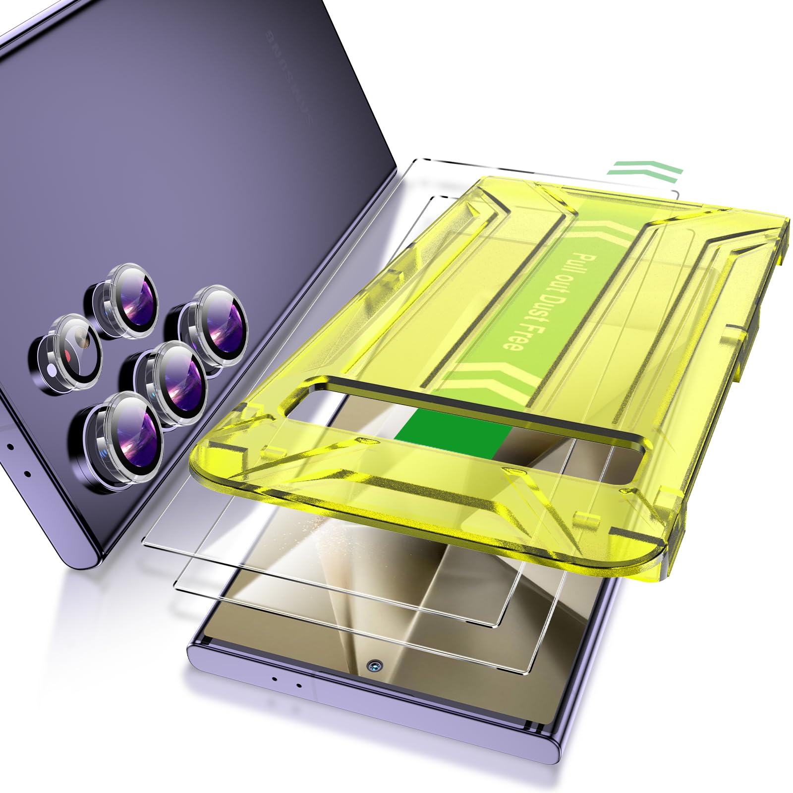 Fotbor [2+5 Pack for Samsung Galaxy S24 Ultra Screen Protector and Camera Lens Protector, [Dust-Free] Easy Installation, Biometric Fingerprint ID