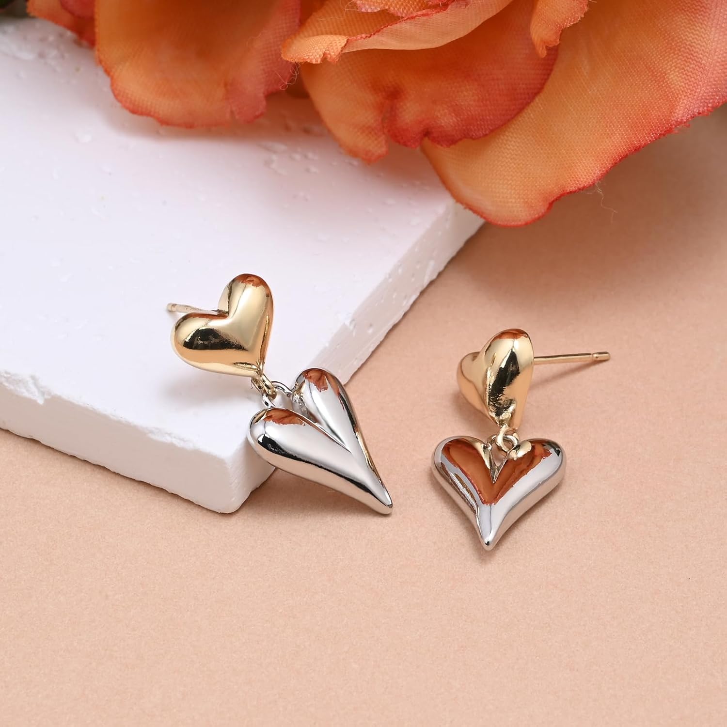Gold and Silver Heart Earrings Studs for Women Sterling Silver dangle Earrings Hypoallergenic Cute Earrings for Women Trendy - Image 5