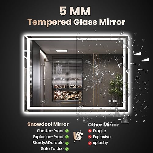 Miniatura 175 de Espejo LED de baño, 36 x 36 pulgadas con luz frontal y retroiluminada, antiniebla, espejo de tocador de baño para pared, función de memoria