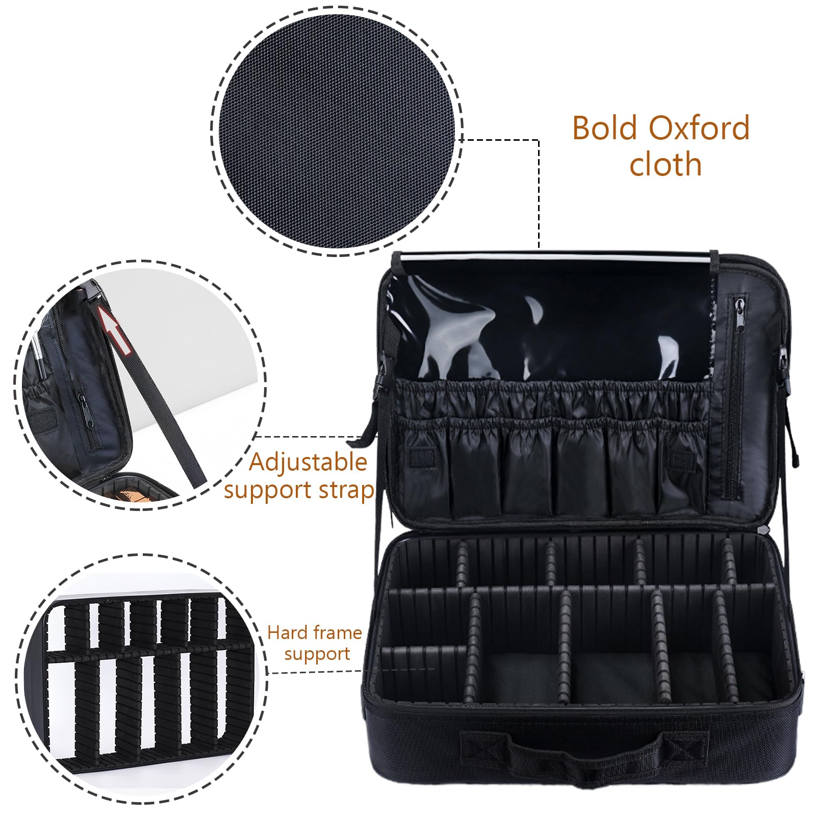 Make up Tasche, Zugetui, tragbarer Kosmetik Organizer mit verstellbaren Trennwänden, Oxford Stoff, Pinsel Aufbewahrung, Make up Box