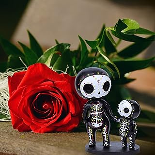 Sugar Skull Decor, Sugar Skull Couple Statue,Sugar Skull Gifts for Women,Day of The Dead Gifts for Women,Sugar Skull Couple Statue,Halloween Resin Crafts Dia De Los Muertos Decor Gifts (E)