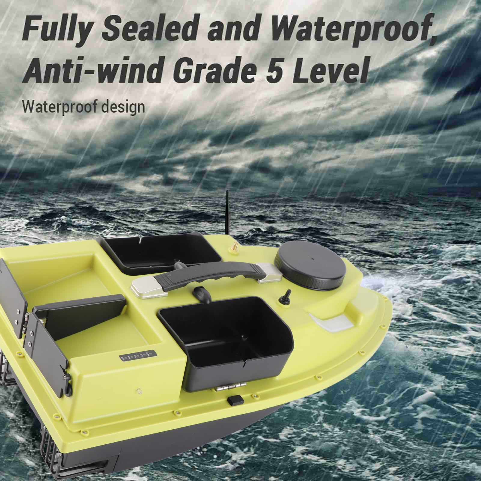 Kavolet Barco de Cebo RC con GPS, 12000 mAh, 600 m, Mando a Distancia inalámbrico, Barco de Pesca con Bolso, Barco de Pesca con 4 recipientes para cebos, Carga de 2 kg
