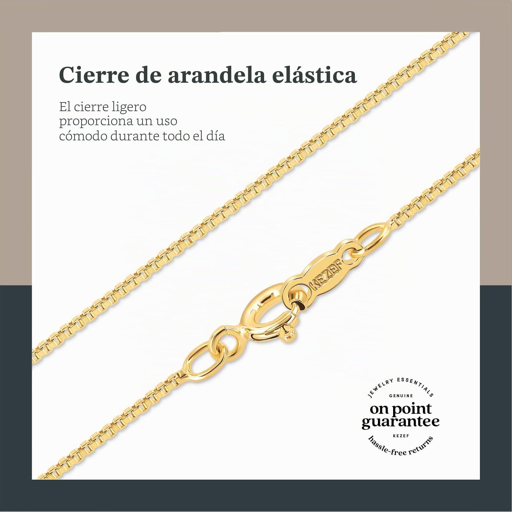 KEZEF 18k Oro Sobre Plata de Ley 1mm Caja Cadena Collar | Plata de Ley Collar Cadena | Oro Rosa Cadena Collar para Mujeres y Hombres